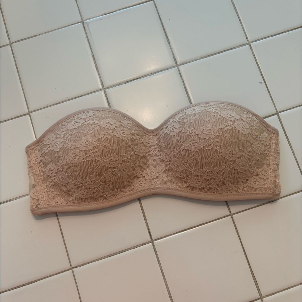 PINK Victoria's Secret Lace strapless nude tan Bandeau Bra sexy top push up cute